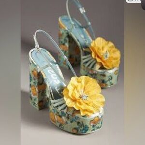 Sam Edelman Floral Platform Slingback Sandals in Blue and Yellow